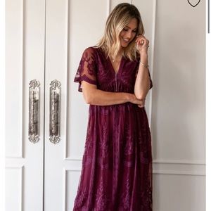 NWT | PinkBlush Lace Maxi Dress | Deep Burgundy XL